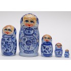 Матрешка с самоваром синяя